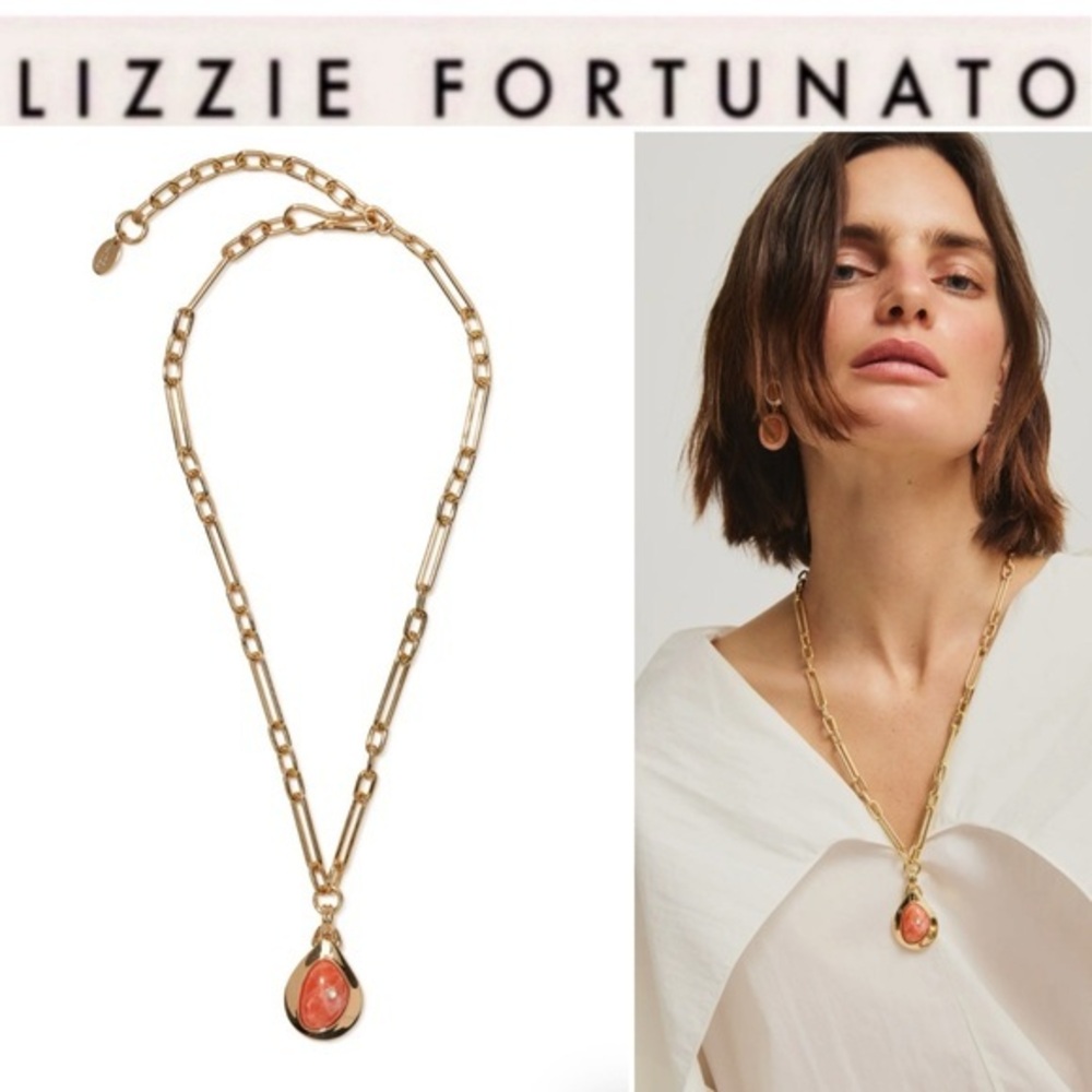 Lizzie Fortunato Pond Pendant Pink Red Necklace Gold 345$